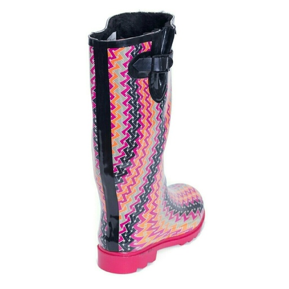 Women's Rainboots, Faux Fur Lined Rain Boots, #1525, Zigzag - Picture 2 of 4